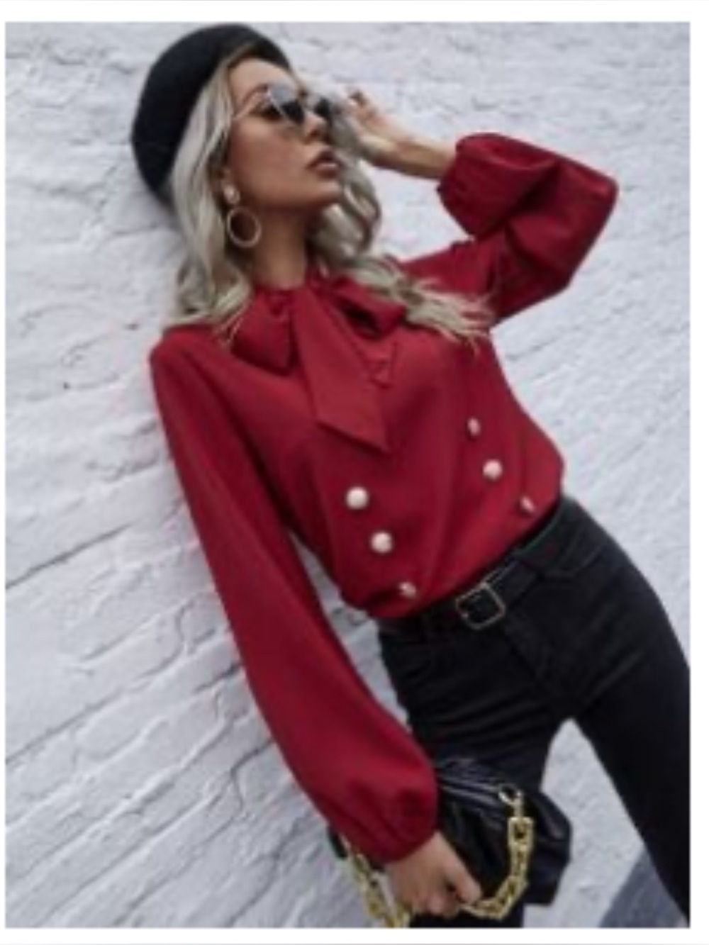 NWOT Women’s Red Bow-Tie Novelty Button Blouse